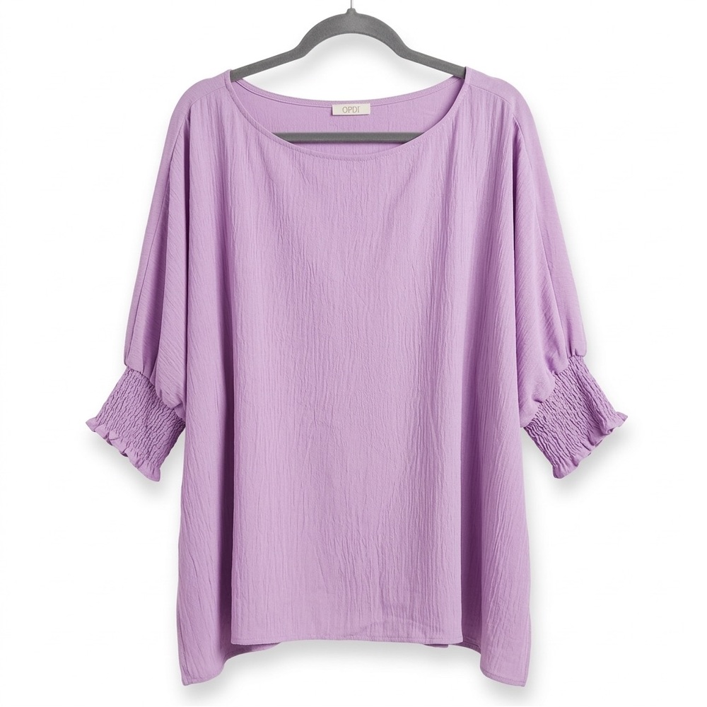 ODDI Lavender Blouse with Ruched Sleeves